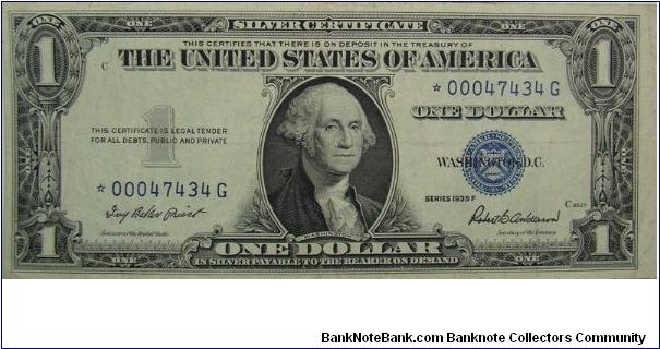$1 Silver Certificate
Priest/Humphrey Star Note Banknote