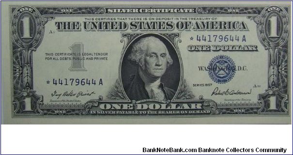 1957 Silver Certificate
Priest/Anderson
Star Note Banknote
