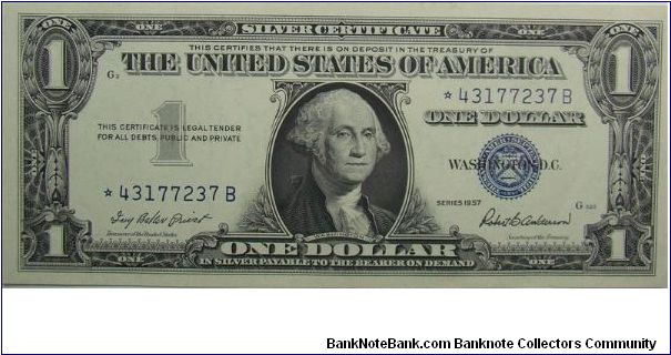 1957 Silver Certificate
Priest/Anderson
Star Note Banknote