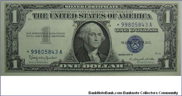1957B Silver Certificate
Granahan/Dillon
Star Note Banknote