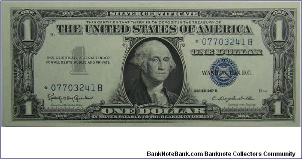 1957B Silver Certificate
Granahan/Dillon
Star Note Banknote