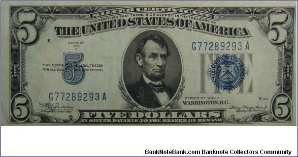 1934A $5 Silver Certificate
Julian/Morganthau Banknote