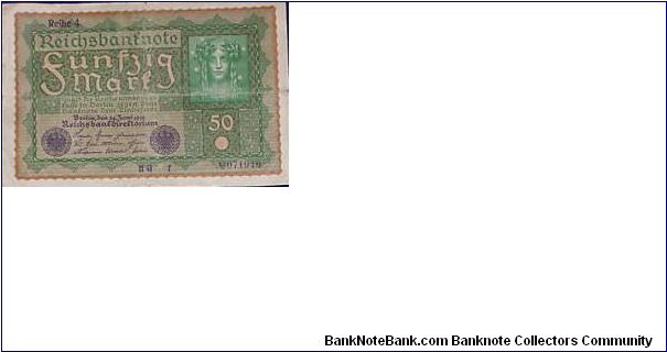 50 Mark issued in 1919, so called 'ghost' or 'Vienna' banknote,printed by the government in Vienna Banknote