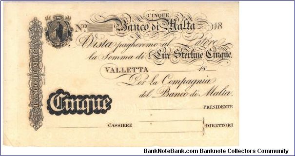 £5 Banco di Malta Banknote