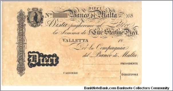 £10 Banco di Malta Banknote