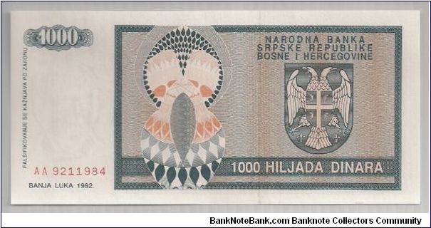Banknote from Serbia year 1992