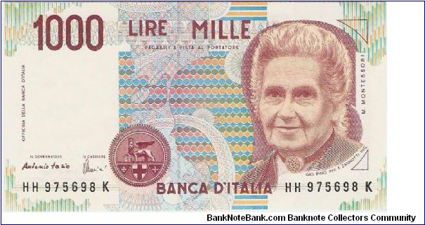 1000 Lire 'Montessori', Last Pre-Euro Banknote