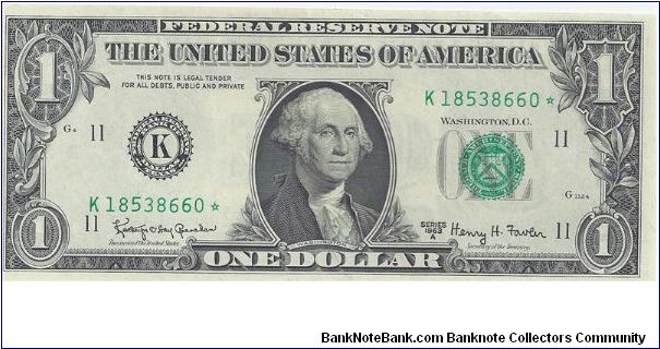 1963A $1 Federal Reserve Star Note Banknote