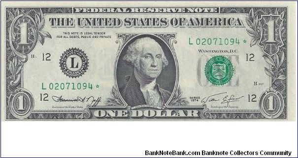 1974 $1 Federal Reserve Star Note Banknote