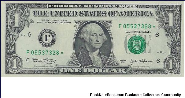 2003 $1 Federal Reserve Star Note Banknote