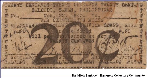 SMR-783 Salcedo, Samar Philippines 20 Centavos note Banknote