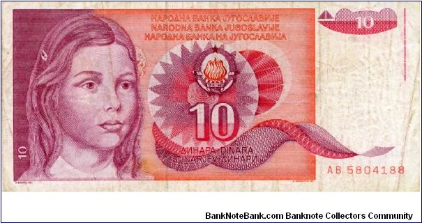 Socialist Federal Republic of Yugoslavia
10d
Young Girl
various letters & numerals Banknote