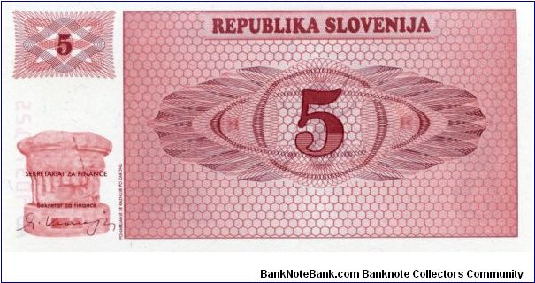 5 Tolar 
Purple
Bee 
Triglav mountain Banknote