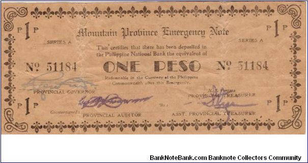 S-601 Mountain Province Emergency 1 Peso note Banknote