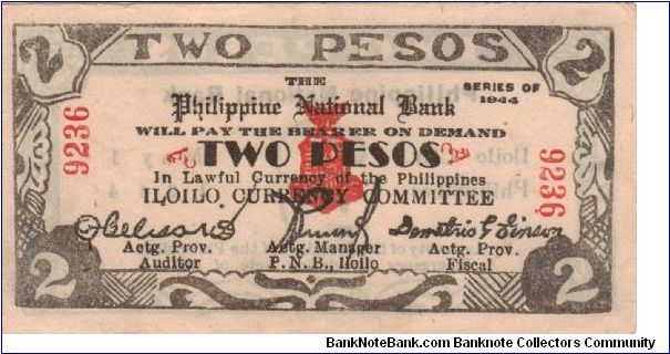 S-340 Philippine National Bank of Iloilo 2 Pesos note. Banknote