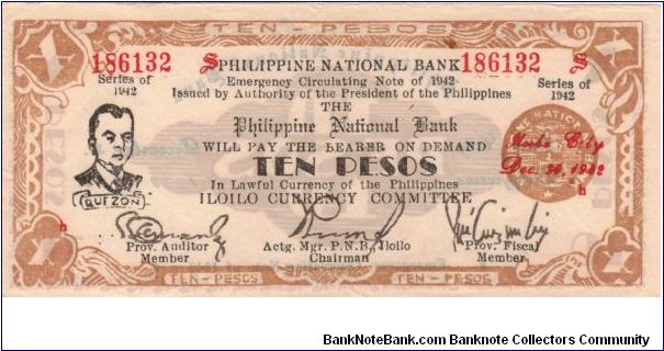 S-317 Philippine National Bank of Iloilo 10 pesos note. Banknote
