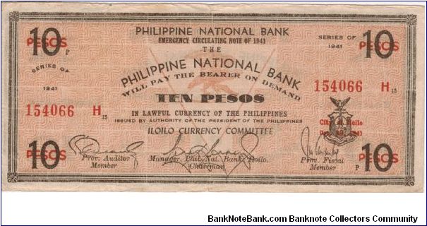 S-309a Philippine National Bank of Iloilo 10 Pesos note. Banknote