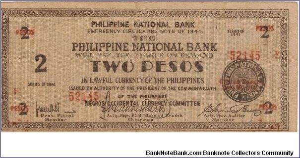 S-625a Negros Occidental 2 Pesos note. Banknote