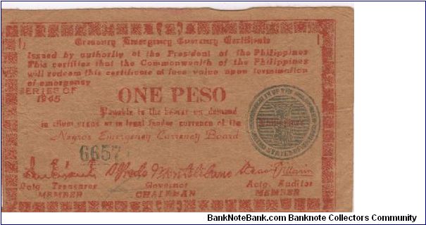 S-681 Negros Emergency Currency 1 Peso not, plate I1. Banknote