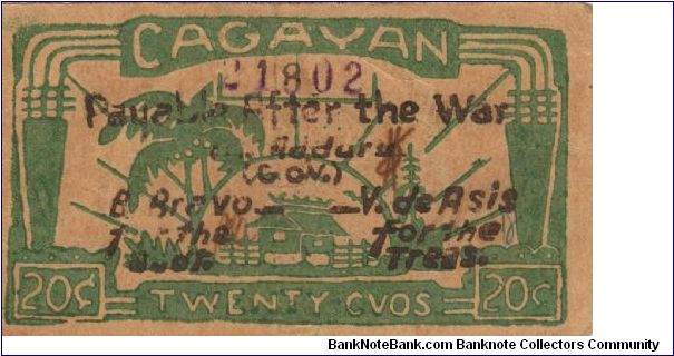 S-183a Cagayan 20 centavos note. Banknote
