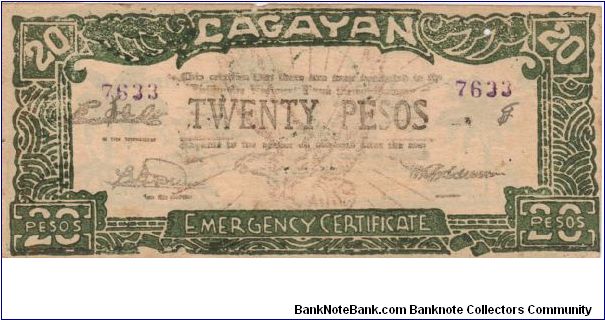 S-194a Cagayan 20 Pesos note. Banknote