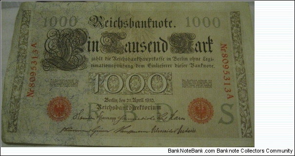 large banknote from pre WW1 germany Banknote