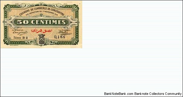 ALGERIA, Town of CONSTANTINE, 50 Centimes 7 Novembre 1916 CONSTANTINE Banknote