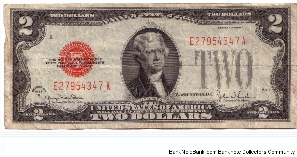 2 dollar RED seal Banknote