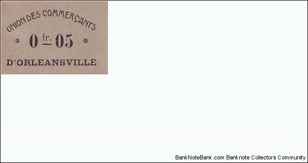 ALGERIA, Town of Orleansville (Now Town of Chlef)05 Centimes 1915 Union des commercants d'orleansville  Banknote