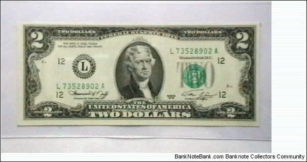 US Federal Reserve 2 Dollar note district L Banknote