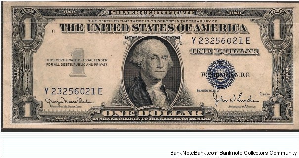 $1 Silver Certificate Series 1935D S/N Y23256021E Banknote