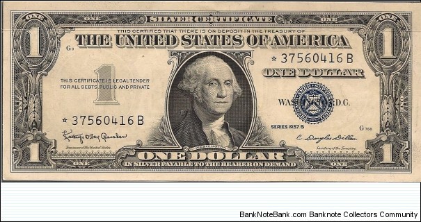 $1 Silver Certificate Series 1957B S/N *37560416B Banknote