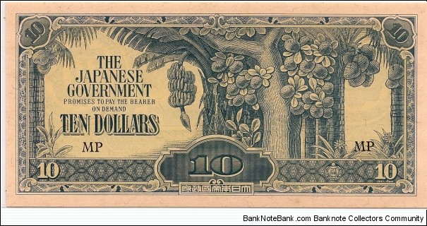 Japanese occupied Malaya 10 Dollars Banknote