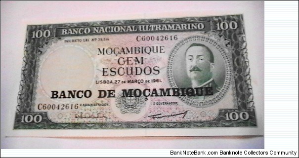 Mozambique 27 Mar. 1961 100 Escudos KP# 109 obv. Banknote