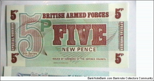 Great Britian Military Vouchers ND(1972) 6th Issue 5 New Pence Banknote