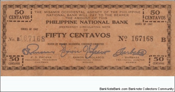 S-576a misamis Occidental 50 centavos note. Banknote