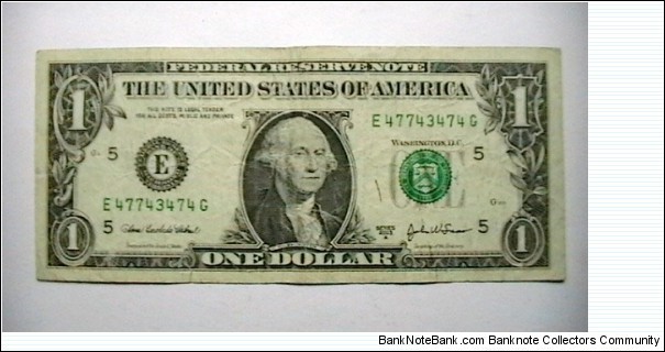 U.S. FRN series 2003A district E -5  sn. E47743474G Banknote