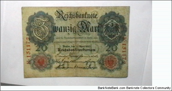 Germany 1910a 20 Mark KP# 40  Banknote