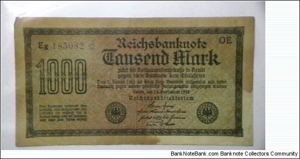 Germany 1922 1000 Mark  Kp# 75 obv. Banknote