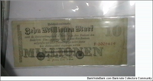 Germany 1923 10 Million Mark Kp# 70 high inflation note, only printed on one side Banknote