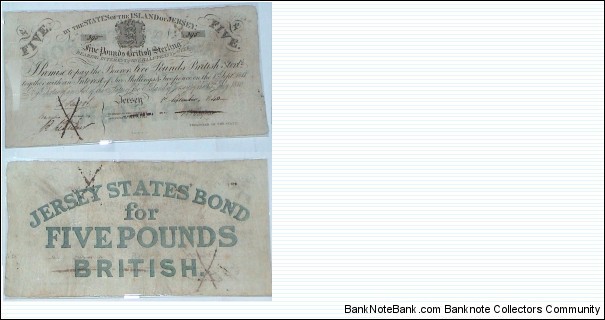 5 Pounds. Bond note. Cancelled. Banknote