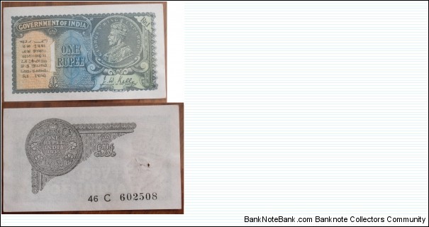 British India. 1 Rupee. JW Kelly signature. Banknote