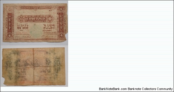 Portuguese-India. 4 Tangas. Banknote