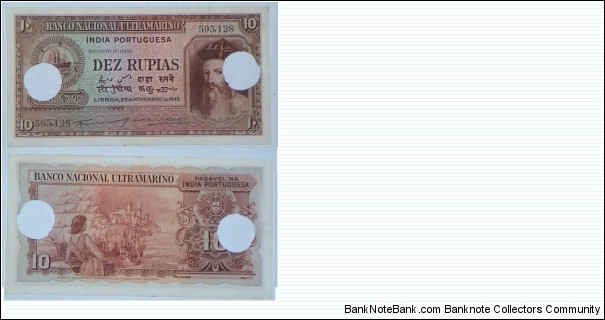 Portuguese-India. 10 Rupia. Cancelled. Banknote