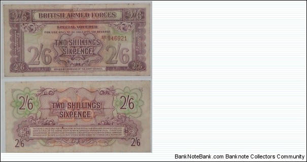 2 Shillings 6 Pence. British Armed Forces. 1st Series. Banknote