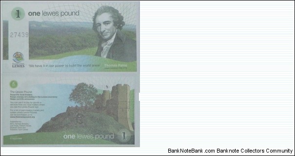 1 Pound. Lewes Pound. Banknote