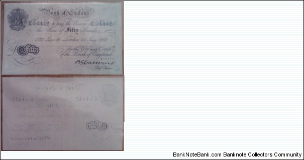 White 50 Pounds. BS Catterns. Forgery. Thin paper. Operation Berhnard. 
 Banknote