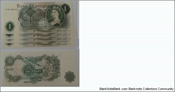 1 Pound. JB Page signature. HZ (last) series. Banknote