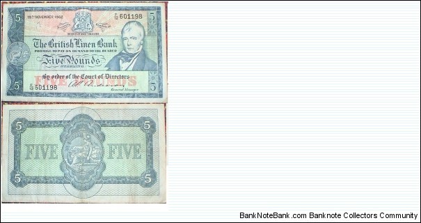 5 Pounds. The British Linen Bank. Banknote