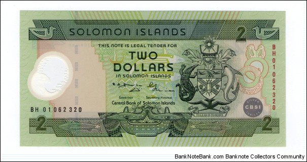 2 Dollars Polymer Issued Commemorating Central Bank of Solomon Island (CBSI) Silver Jubilee Banknote